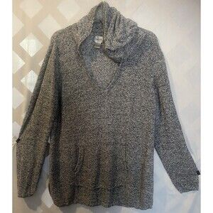CHICO'S Gray Shades Linen Knit Hooded V-Neck Pull-over Sweater Hoodie Size 3